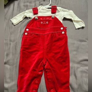 Vintage 6 Month Baby Girl Red Overalls Christmas?